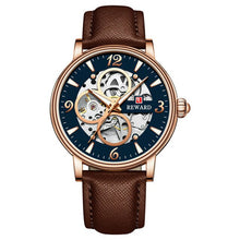 Load image into Gallery viewer, REWARD Gold Watch Men Automatic Mechanical Watches Mens 2020 Luxury Brand Leather Strap Skeleton Wristwatch Casual часы мужские
