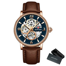 Load image into Gallery viewer, REWARD Gold Watch Men Automatic Mechanical Watches Mens 2020 Luxury Brand Leather Strap Skeleton Wristwatch Casual часы мужские
