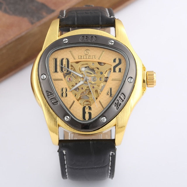 2020 Luxury Gold Triangle Watches Men Mechanical Watches GOER Automatic Self-Wind Skeleton Watch Promotion Price Dropshipping