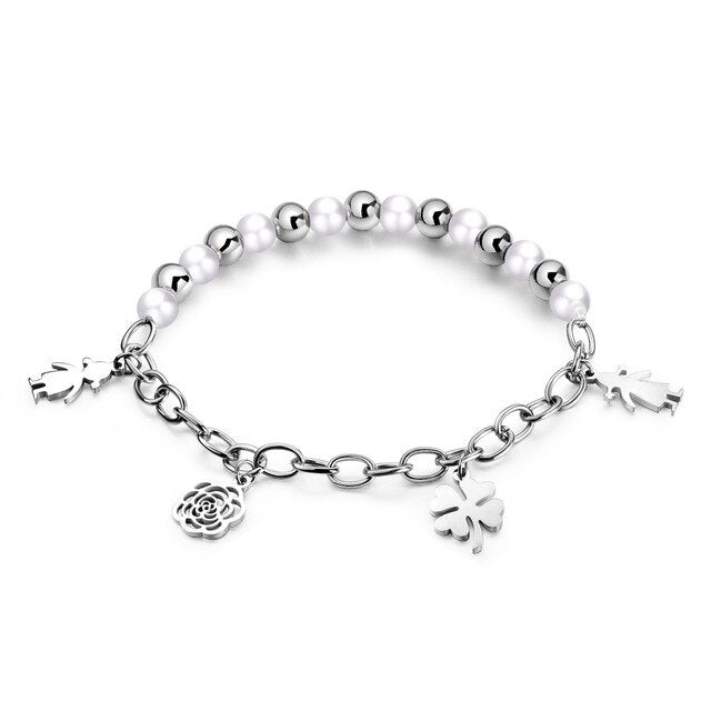 Fashion Women Bracelet Rose Gold Cross Heart Butterfly Star Pearl Bead Kids Key Wristband Wrist For Woman Girl Sister Jewelry