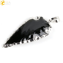 Load image into Gallery viewer, CSJA Natural Black Indian Onyx Arrowhead Pendant Electroplated Gold Color Raw Stone Energy Luxury Handmade Necklace Jewelry E310

