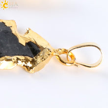 Load image into Gallery viewer, CSJA Natural Black Indian Onyx Arrowhead Pendant Electroplated Gold Color Raw Stone Energy Luxury Handmade Necklace Jewelry E310
