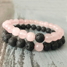 Load image into Gallery viewer, Couples Bracelets Friendship Black Lava Rock Rose Quartzs Natural Stone Beaded Bracelet Elastic Bracelet Yoga Men Women
