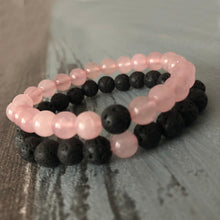Load image into Gallery viewer, Couples Bracelets Friendship Black Lava Rock Rose Quartzs Natural Stone Beaded Bracelet Elastic Bracelet Yoga Men Women
