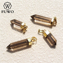 Load image into Gallery viewer, FUWO Smoky Color Quartz Point Pendant 24K Gold Electroplated High Quality Spike Shape Raw Crystals Stick Jewelry Wholesale PD118
