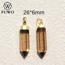 Load image into Gallery viewer, FUWO Smoky Color Quartz Point Pendant 24K Gold Electroplated High Quality Spike Shape Raw Crystals Stick Jewelry Wholesale PD118
