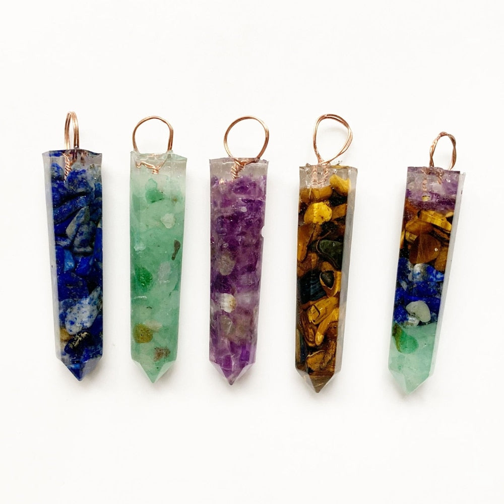 Chips Stone Beads Hexagonal Column Pendant for Necklace Accessories Diy Resin Pendant Decorations Healing Crystal Point Jewelry
